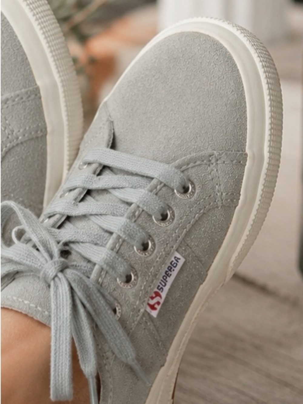 Superga Dusty Blue Gray Suede Leather Low Top Sneakers Women's 7 EUC